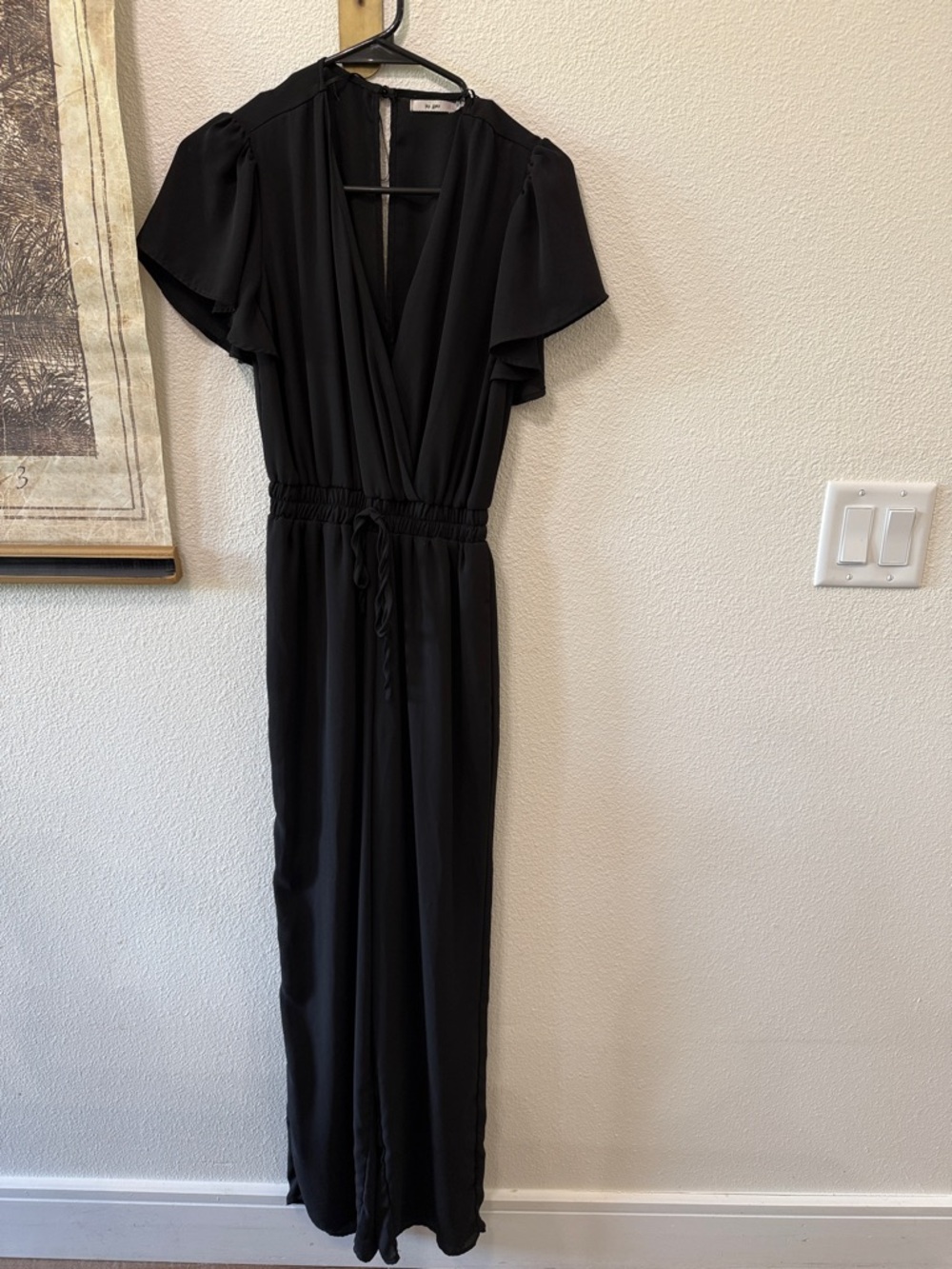 Black Wrap-Style Jumpsuit with Flutter Sleeves